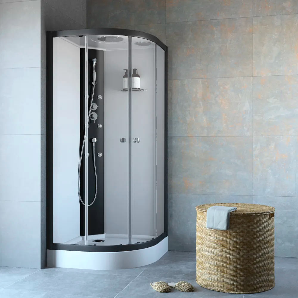 Komplettdusche Viertelkreis 90x90 cm
